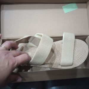 Beige Textured Sandals